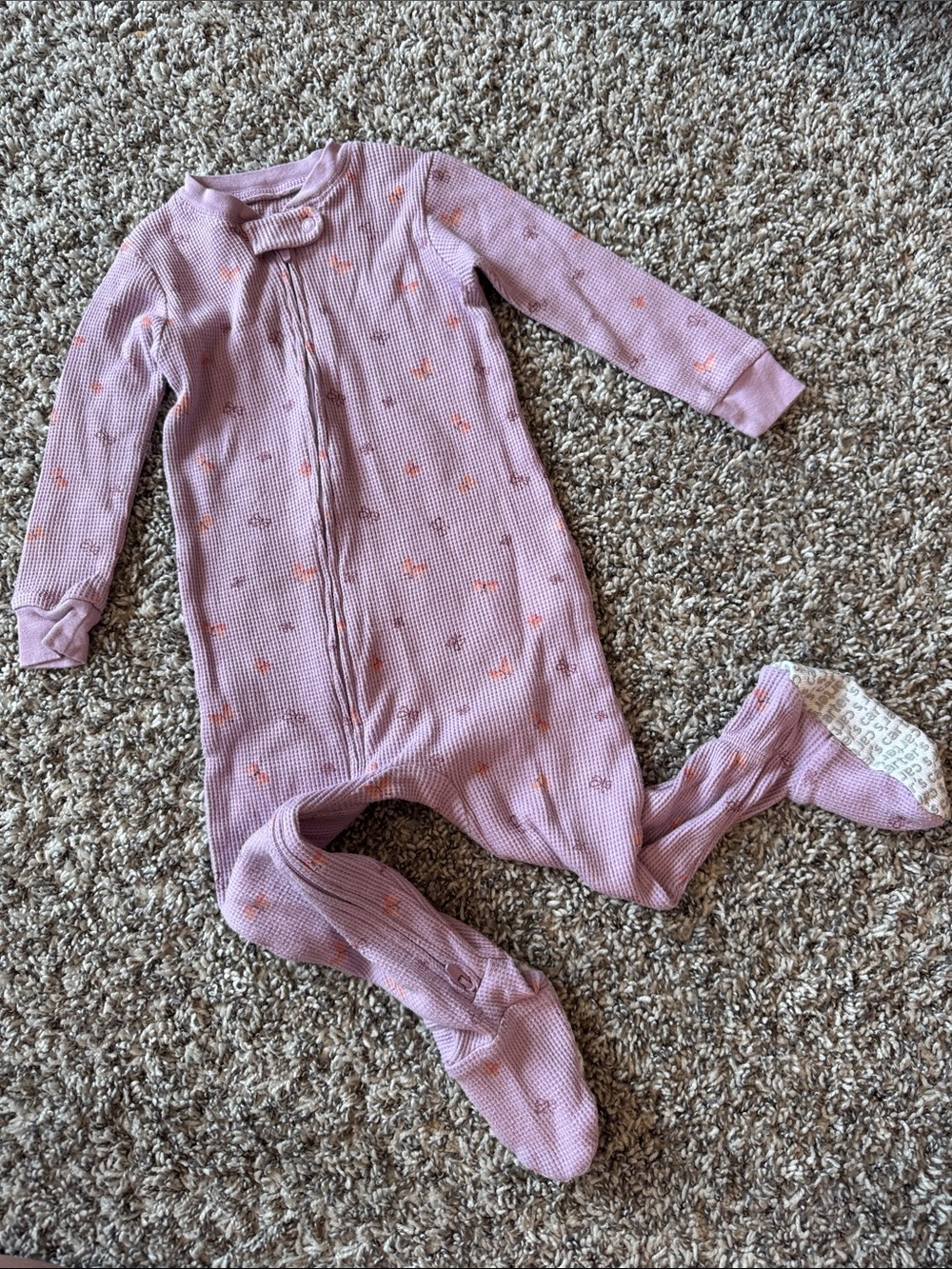 Carter's Mauve Pink Star Print Waffle-Knit Footed One-Piece